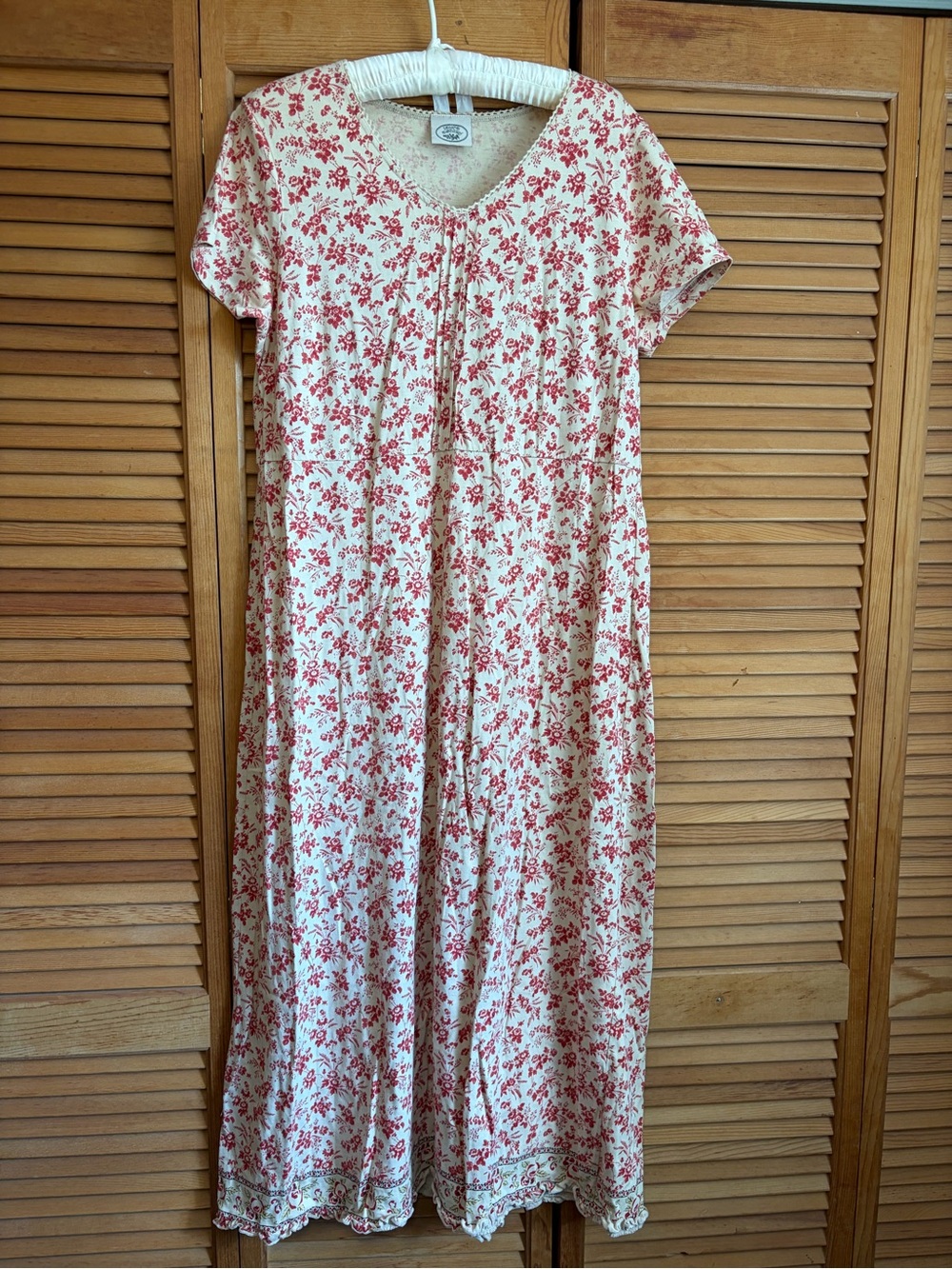 Laura Ashley Cream Maxi House Dress/nightgown with Red Floral Print
